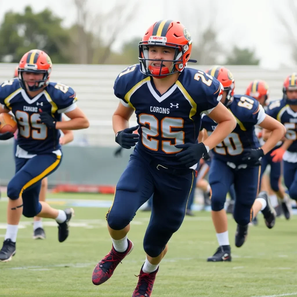 High school football players showcasing their skills during a game.