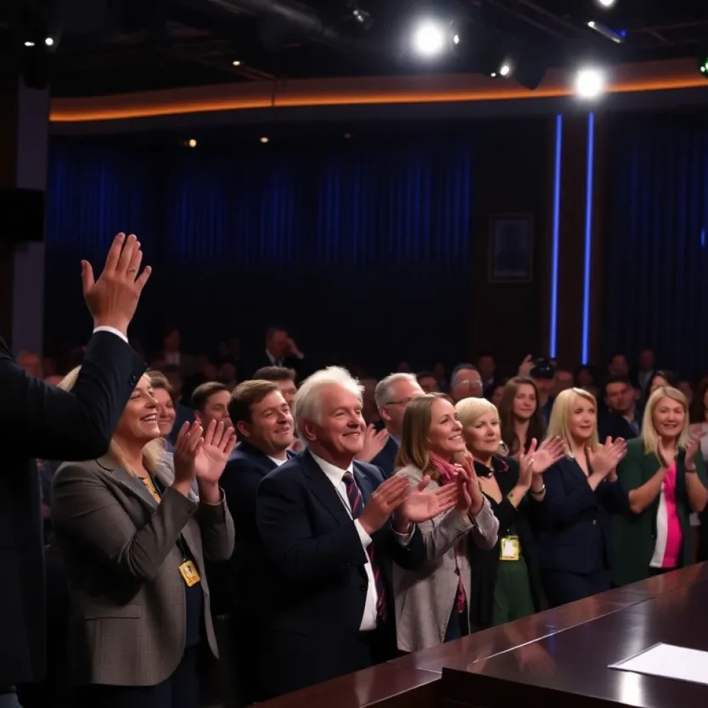 Audience applauding during Jimmy Kimmel's return to his show.