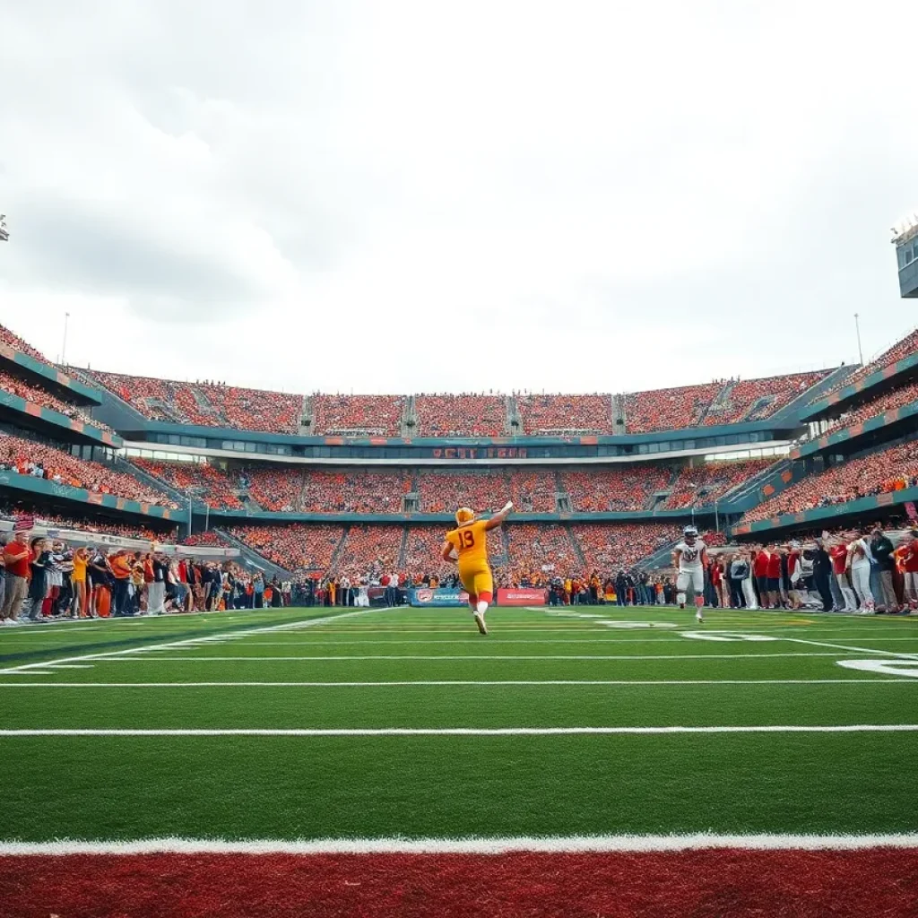 Mississippi State kicker preparing for a field goal attempt
