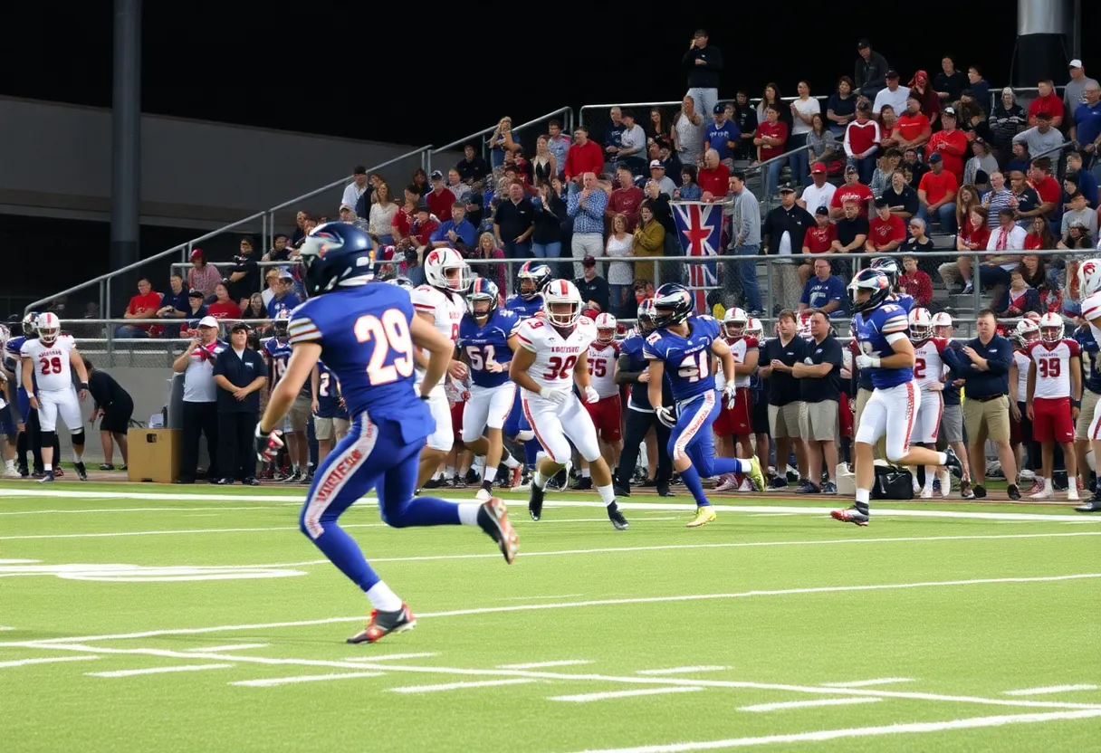 High school football players competing in a game in Mississippi.