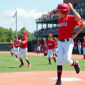 Youth baseball players practicing on a field in Starkville