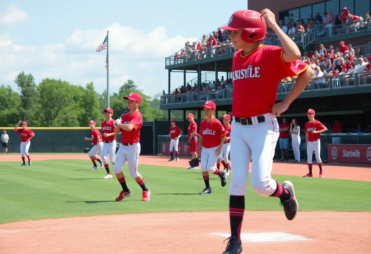Youth baseball players practicing on a field in Starkville