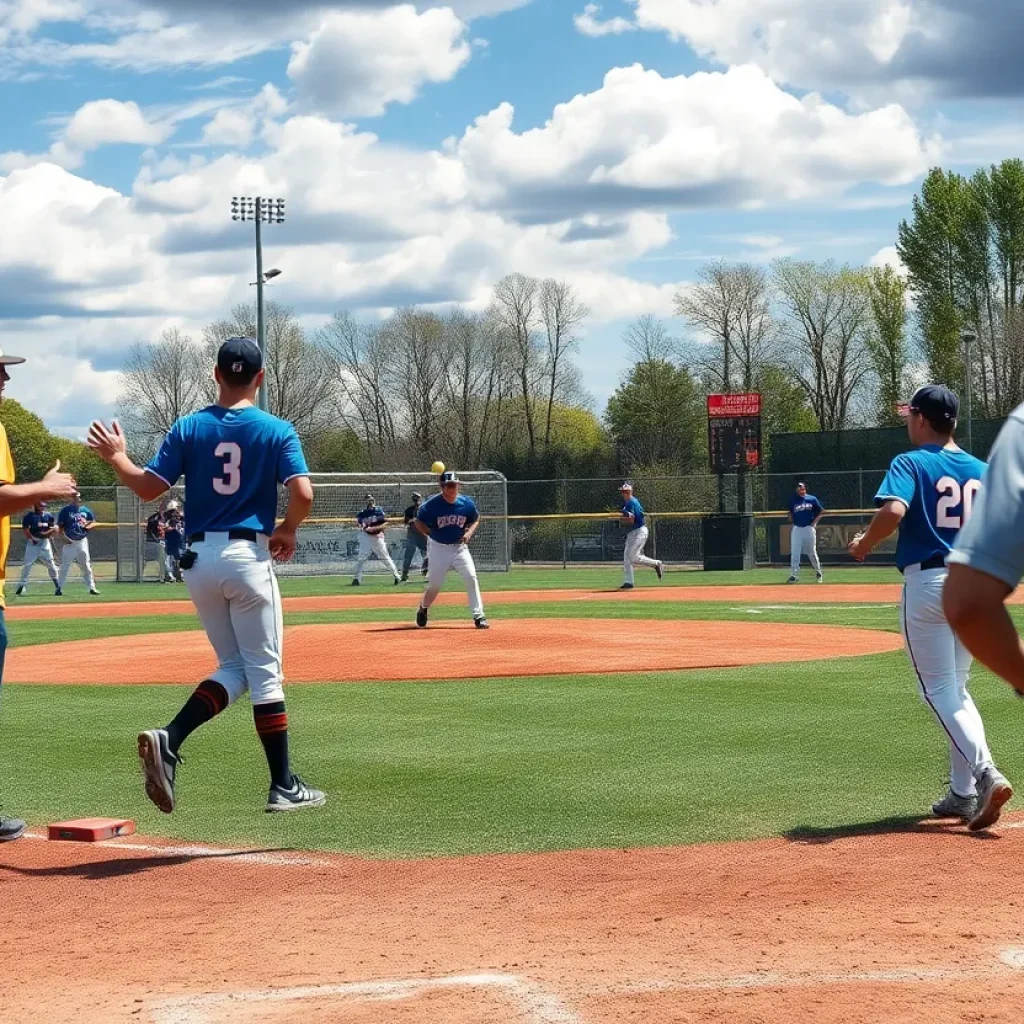 Mississippi State baseball players in a training session on the field.