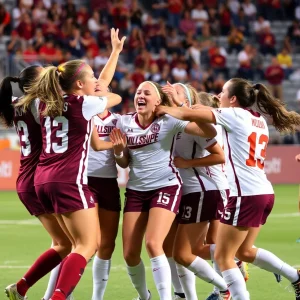 Mississippi State Bulldogs celebrating their soccer victory