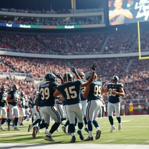 Mississippi State Bulldogs celebrate a touchdown during the game against Alcorn State.