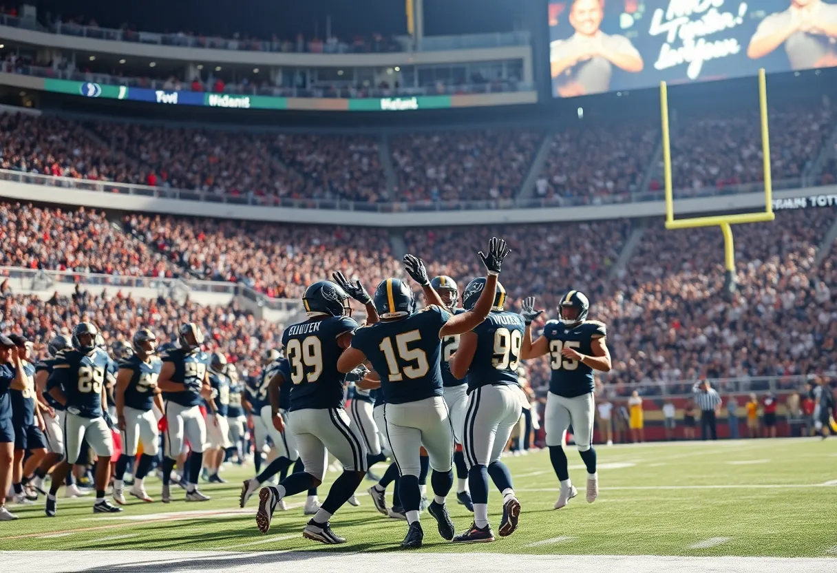 Mississippi State Bulldogs celebrate a touchdown during the game against Alcorn State.