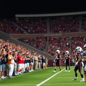 Excited fans at Mississippi State Bulldogs football game