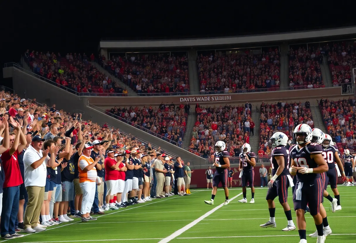 Fans cheering at Mississippi State Bulldogs football game