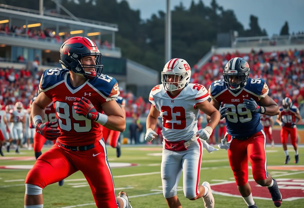 Football players in action during a Mississippi State game