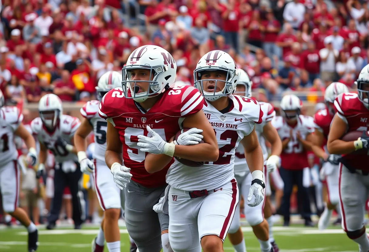 Mississippi State Bulldogs celebrating their 63-0 victory over Alcorn State