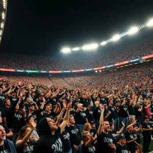 Fans in a packed stadium supporting Mississippi State football
