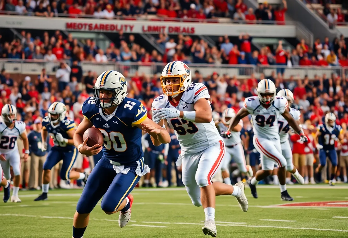 Fans celebrating Mississippi State football victory in a stadium