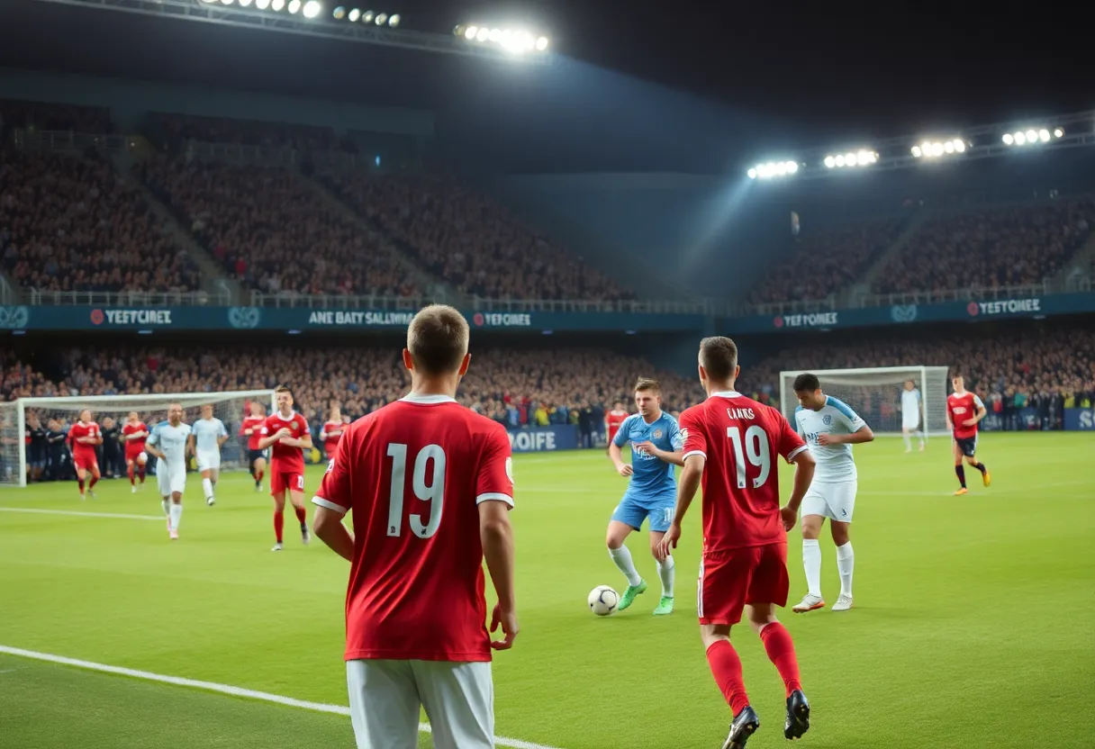 Soccer players from Mississippi State and Auburn competing during the match.