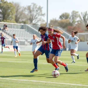Soccer players from Mississippi State competing during a match against Auburn.