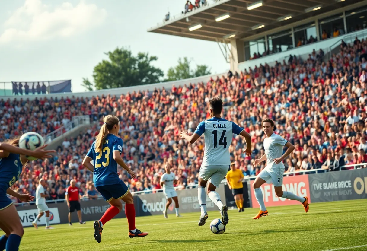 Mississippi State soccer team celebrating a victory