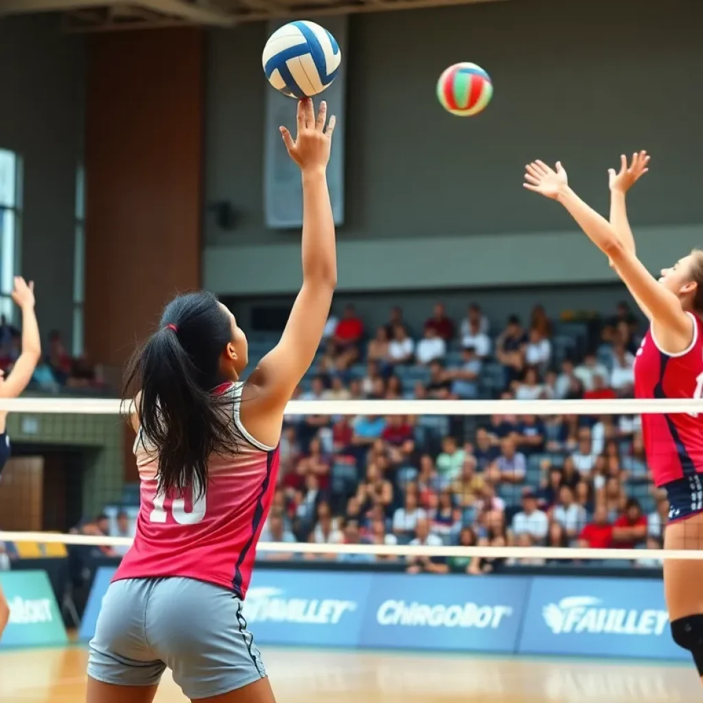 Mississippi State volleyball team competing in a match