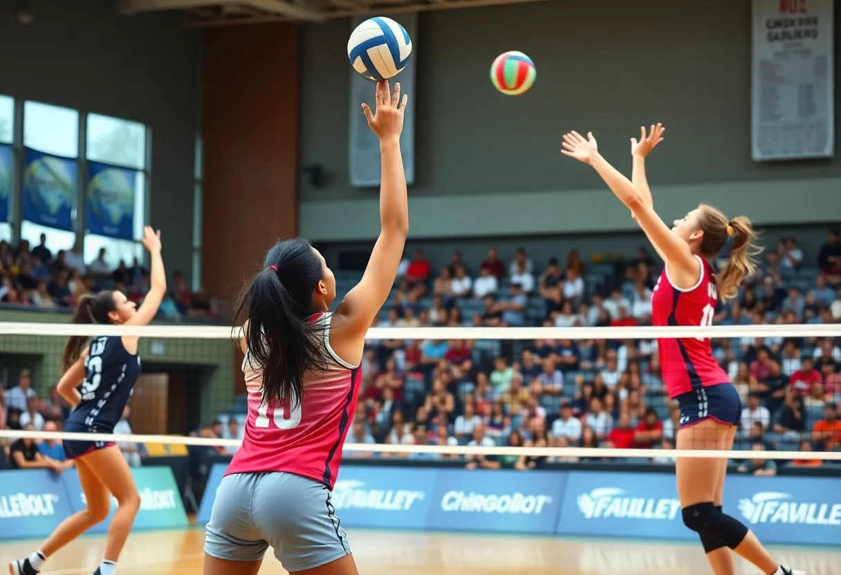 Mississippi State volleyball team competing in a match