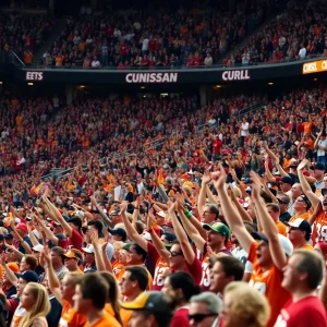 Fans cheering at the Mississippi State vs Tennessee football game