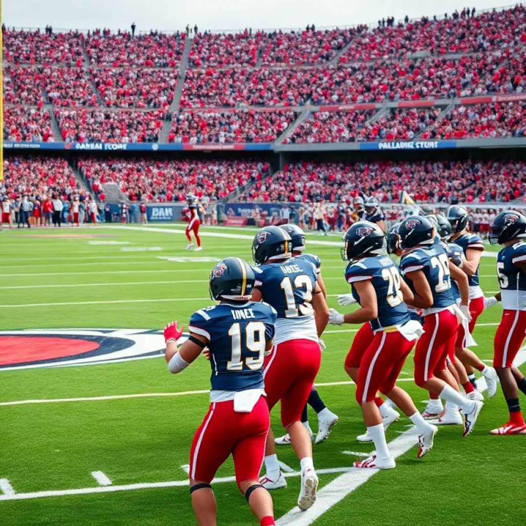 Mississippi State football team celebrating a touchdown on the field