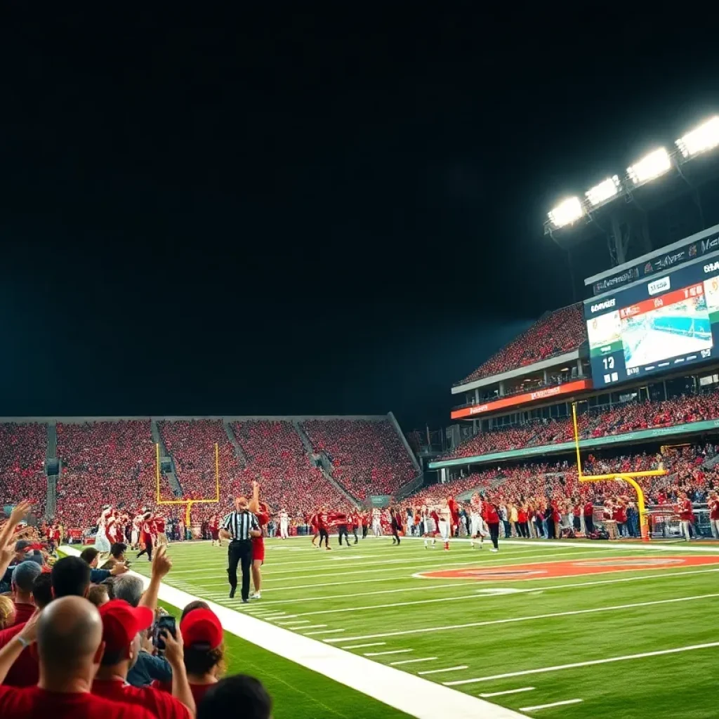 Fans celebrating during a Mississippi State football game