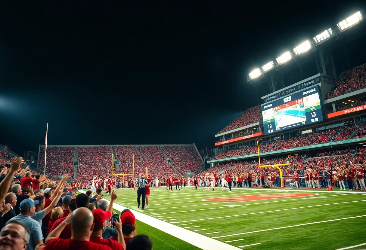 Fans celebrating during a Mississippi State football game
