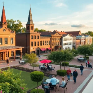 Scenic view of Oxford, Mississippi with historic landmarks