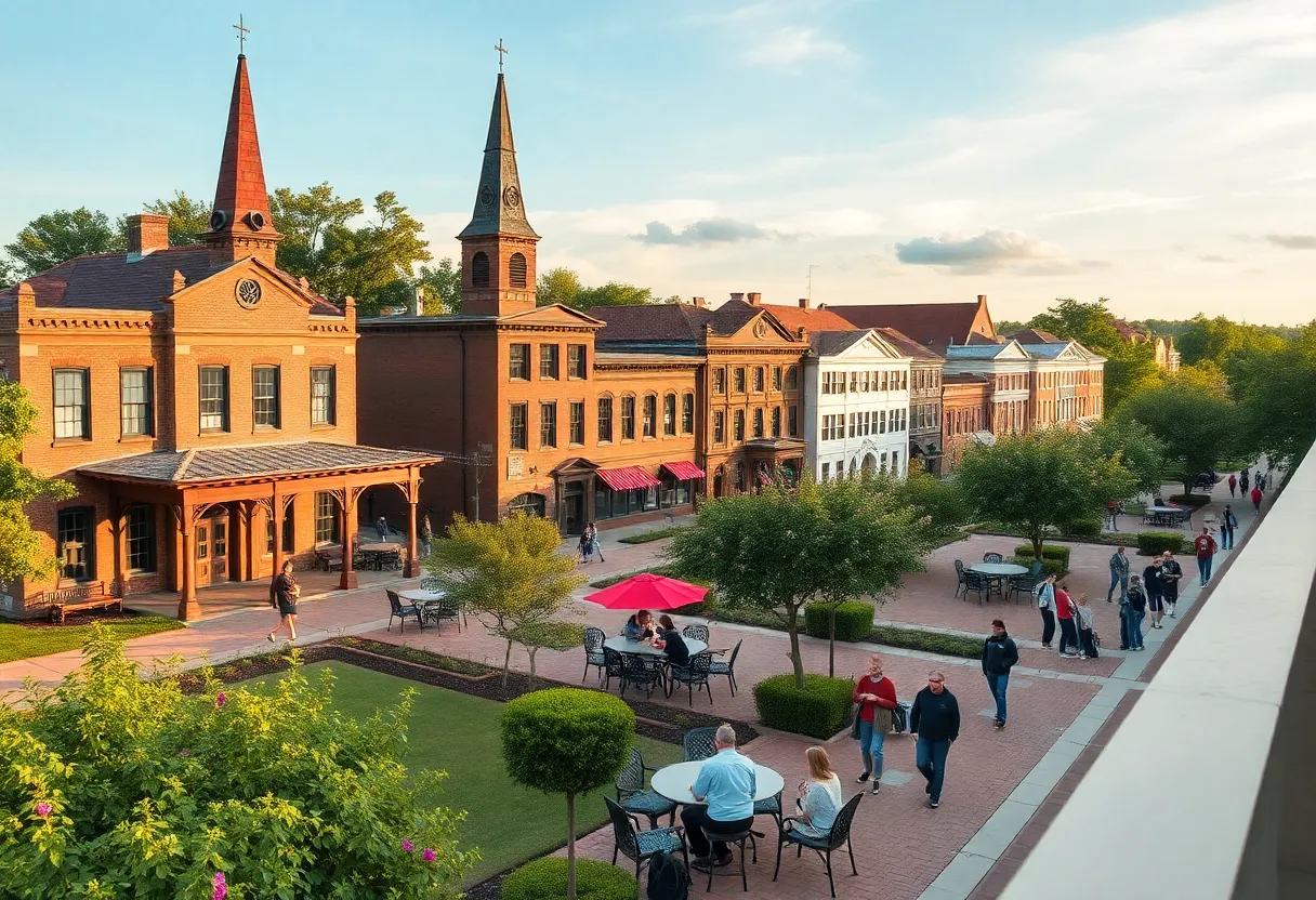 Scenic view of Oxford, Mississippi with historic landmarks