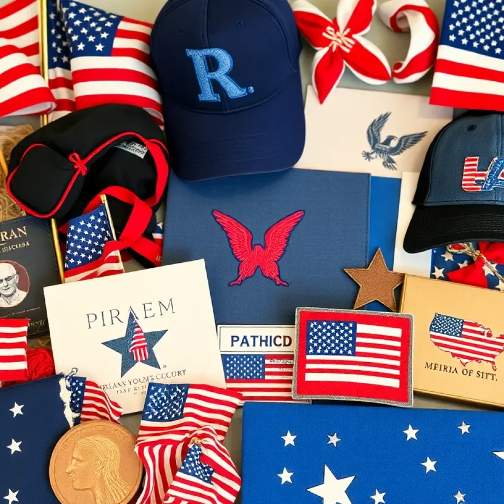 Collage of patriotic merchandise related to national tragedy