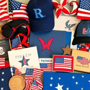 Collage of patriotic merchandise related to national tragedy