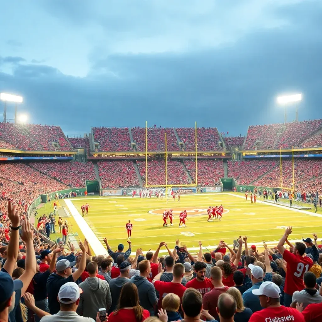 Fans celebrating a football victory at Davis Wade Stadium