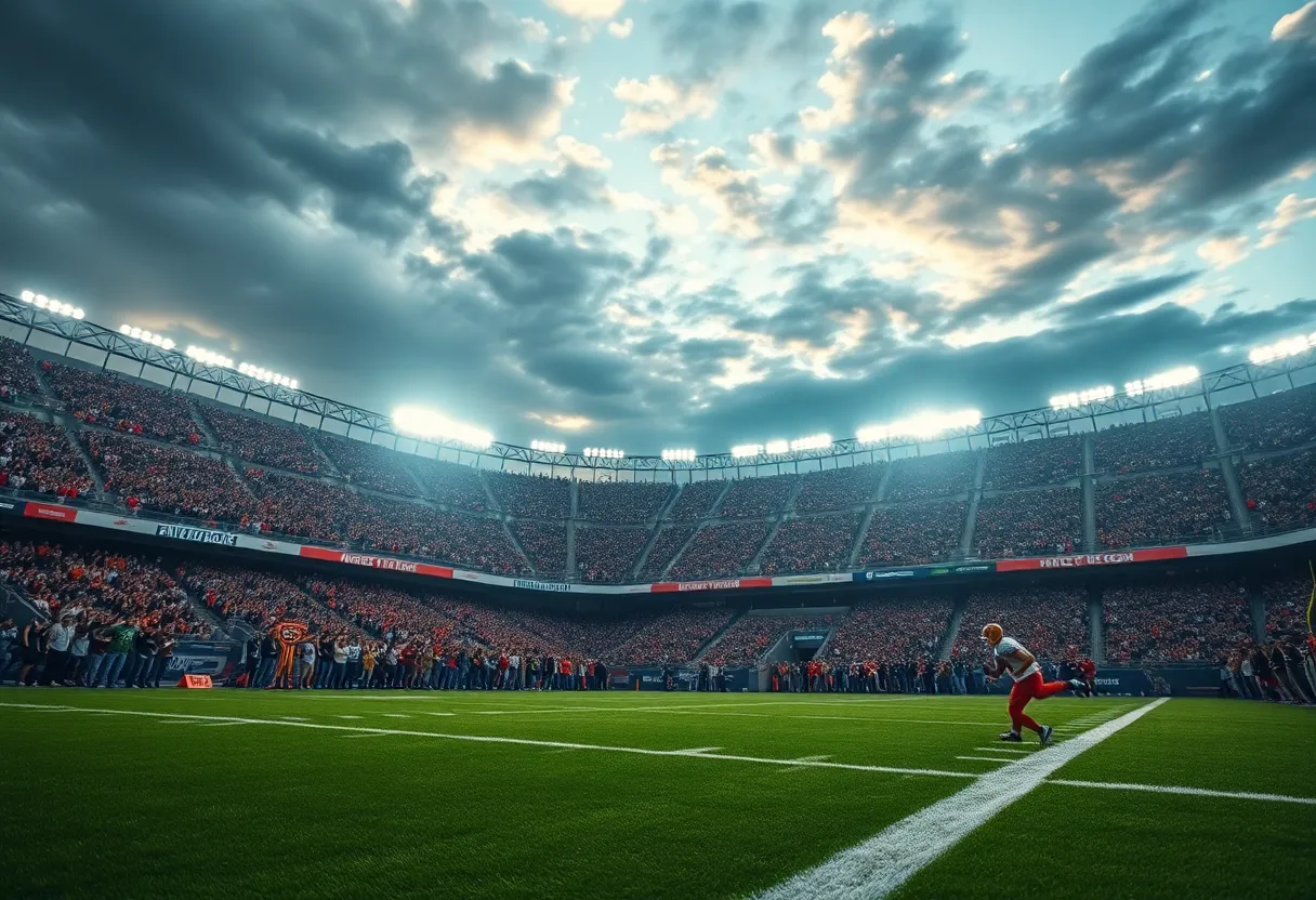 Fans celebrating after a record field goal attempt in a football game.
