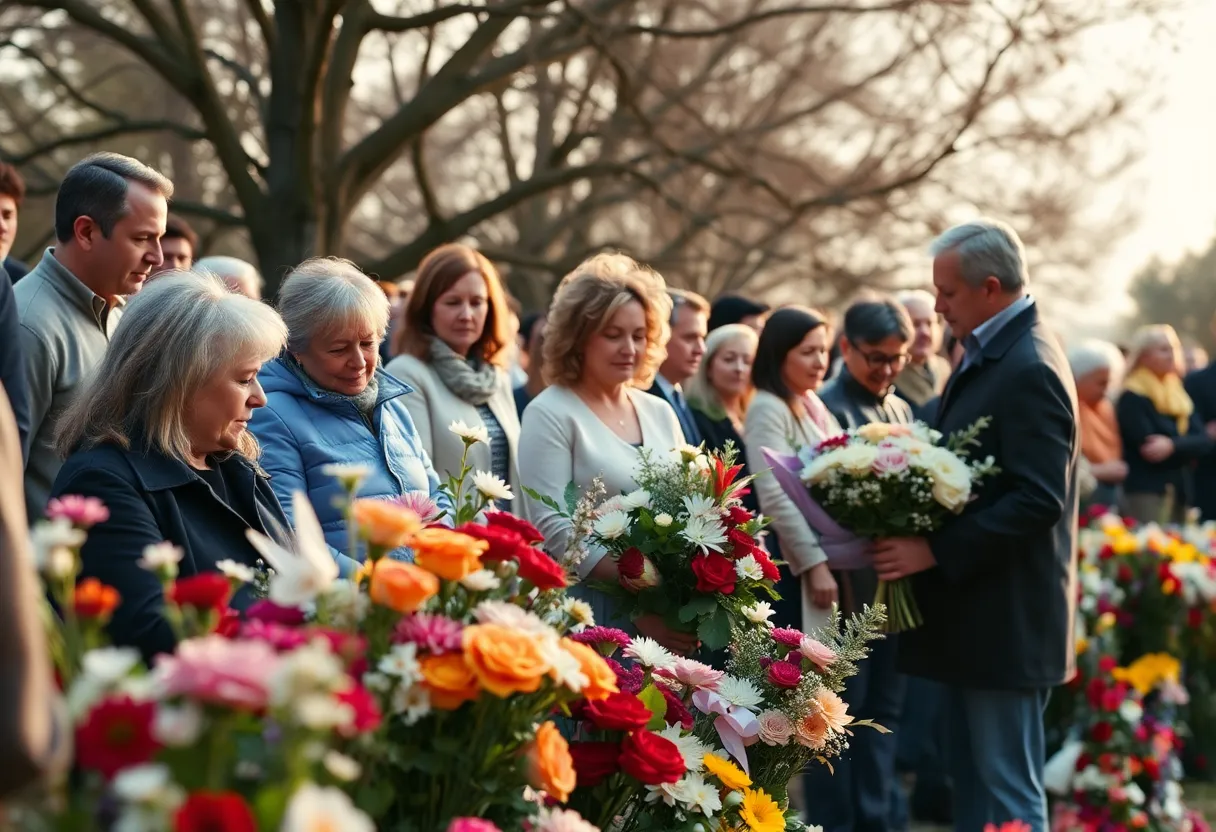 Community members gathering to pay tribute to a beloved resident