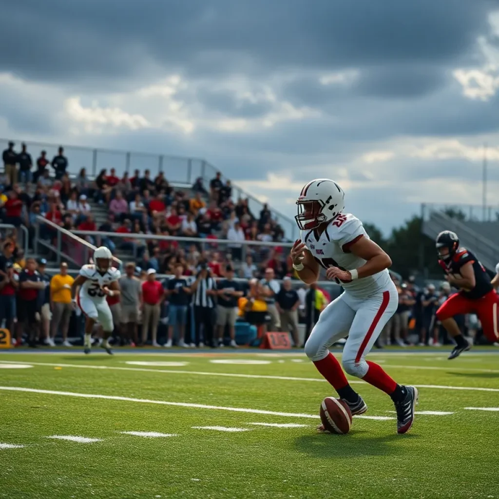 Starkville Academy football players in action during a game.
