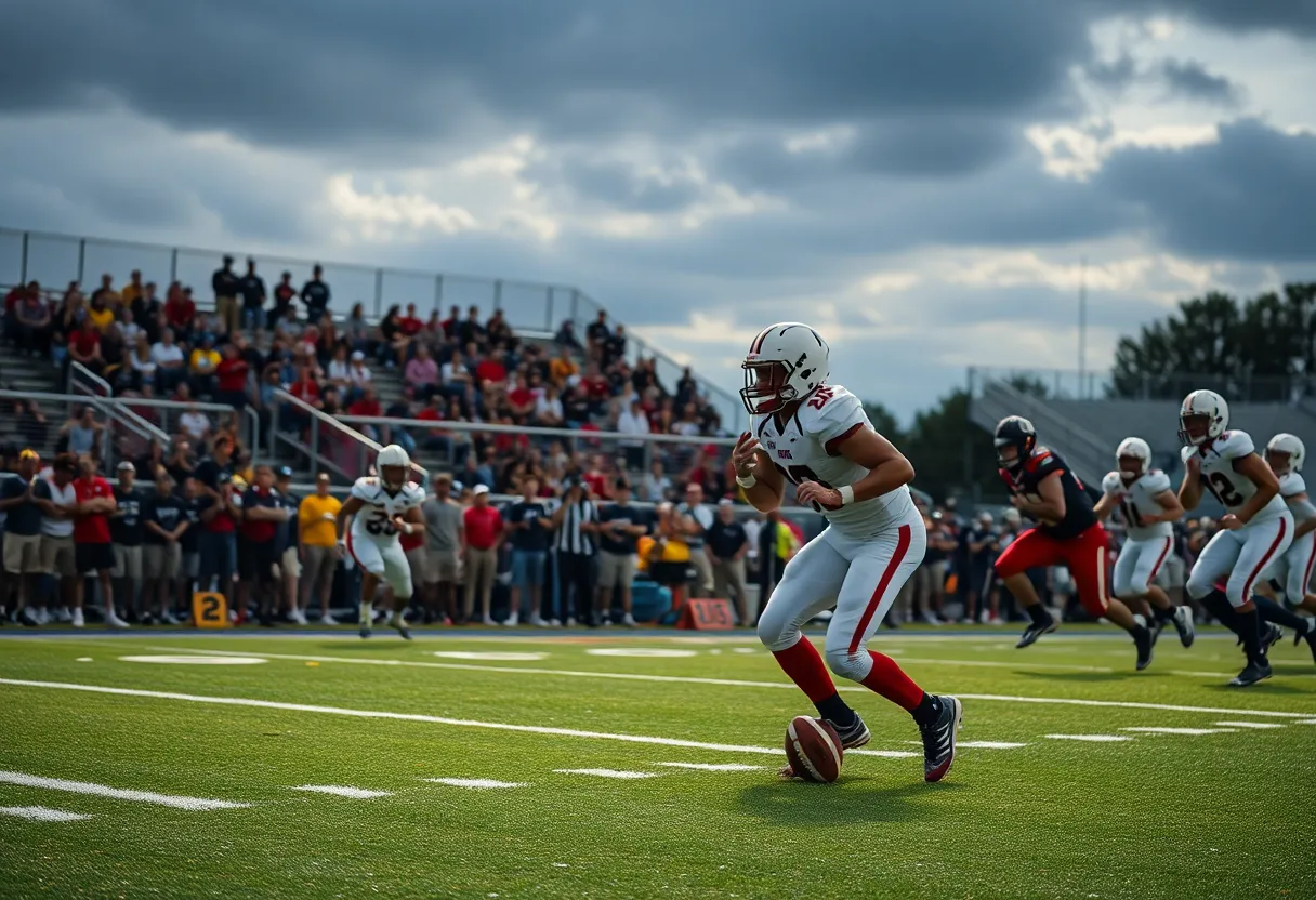 Starkville Academy football players in action during a game.