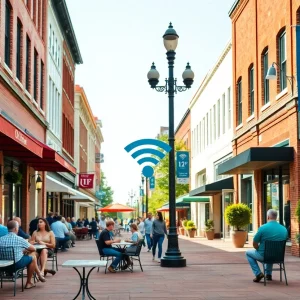 People using Wi-Fi in Starkville's downtown area