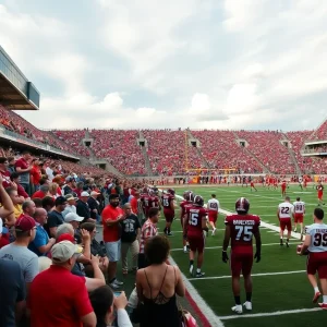 Action-packed scene of a college football game in Starkville, Mississippi.