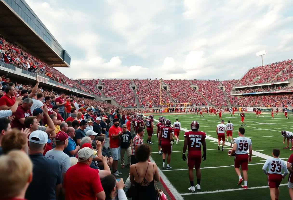 Action-packed scene of a college football game in Starkville, Mississippi.