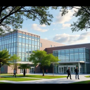Artist's rendering of the new Starkville High School with a specialty school nearby