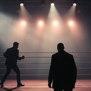 Illustration of a suspenseful boxing match scene from Snake Eyes