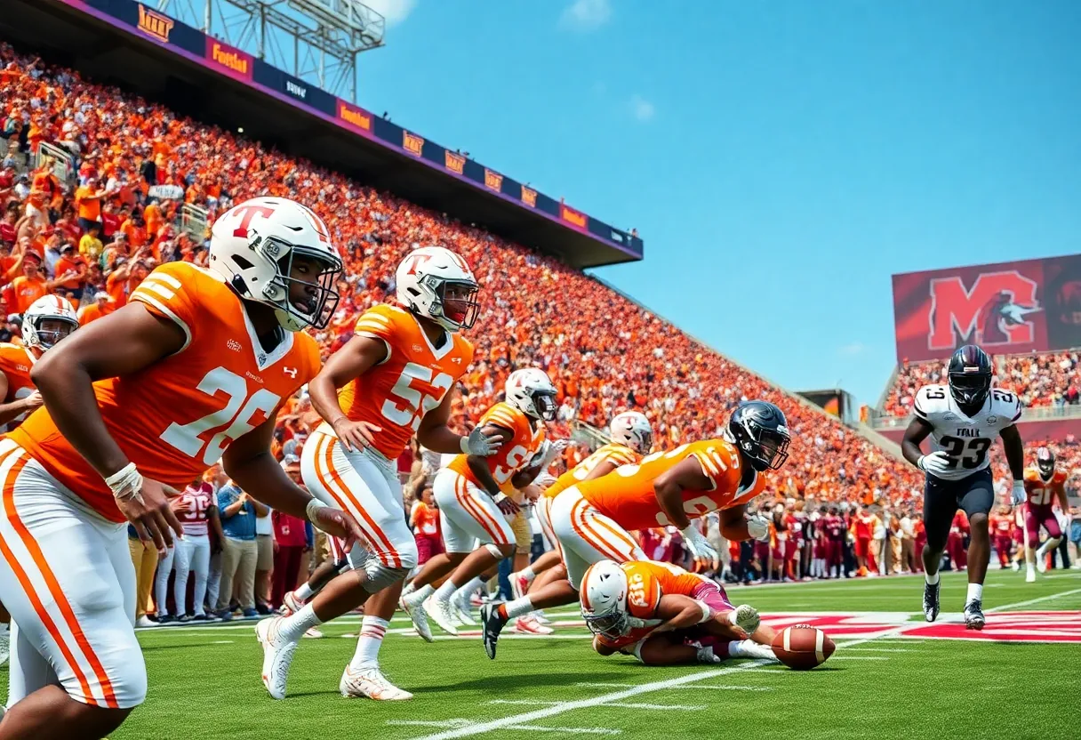 Tennessee football team in action against Mississippi State