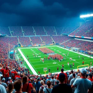 Fans cheering in Davis Wade Stadium during the Tennessee vs Mississippi State game