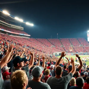 Fans cheering at the SEC football game between Tennessee Volunteers and Mississippi State Bulldogs