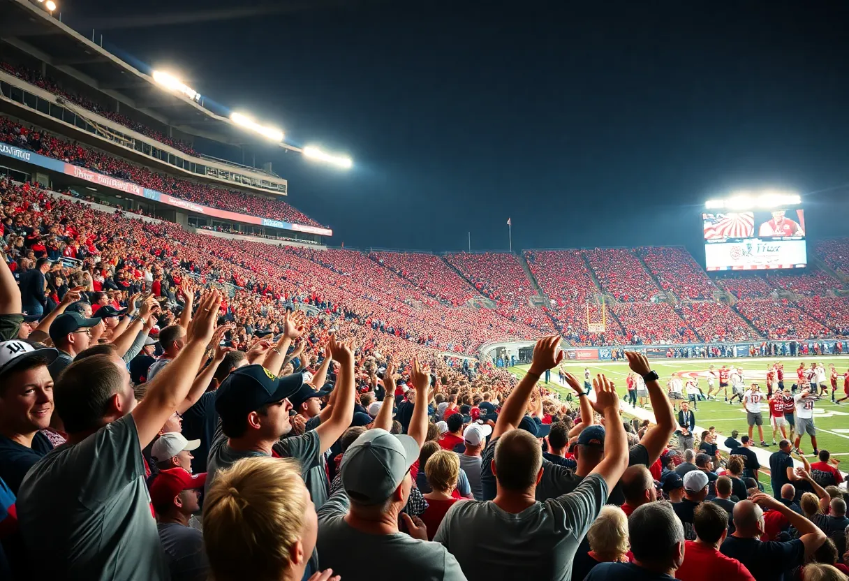 Fans cheering at the SEC football game between Tennessee Volunteers and Mississippi State Bulldogs