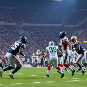 Tennessee football players celebrating their victory over Mississippi State in an overtime game.