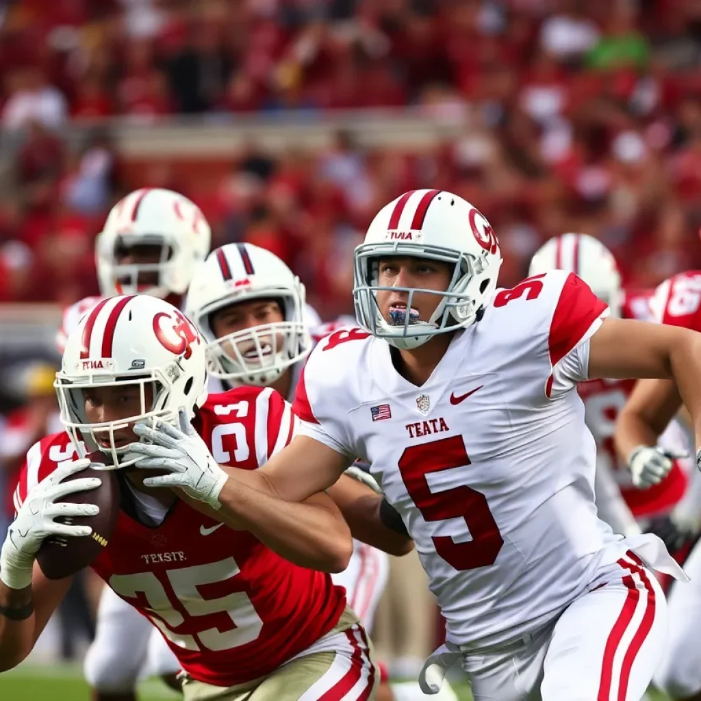 Football players from Tennessee Volunteers and Mississippi State Bulldogs competing on the field