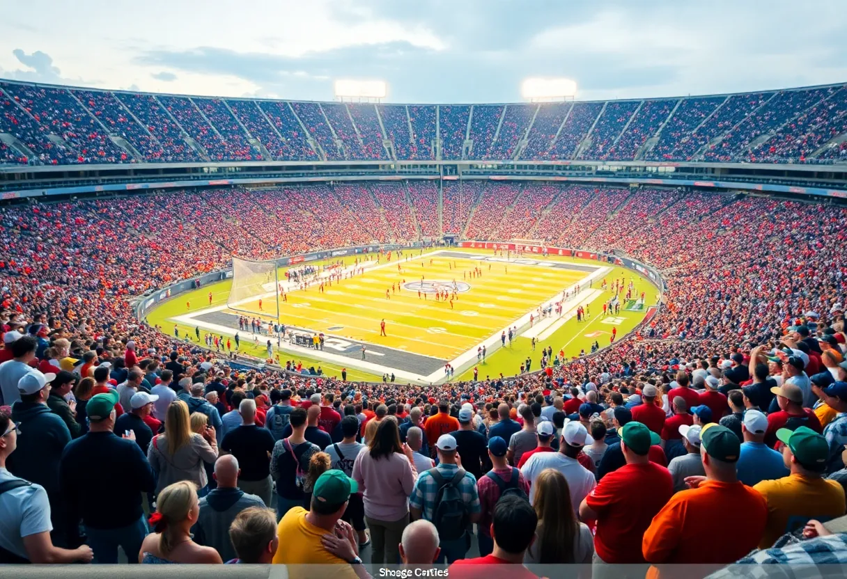 Fans cheering in a college football stadium during the Tennessee vs Mississippi State game