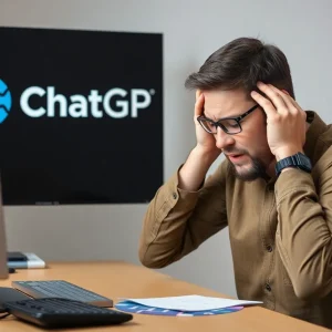 Person troubleshooting computer issues related to ChatGPT outages