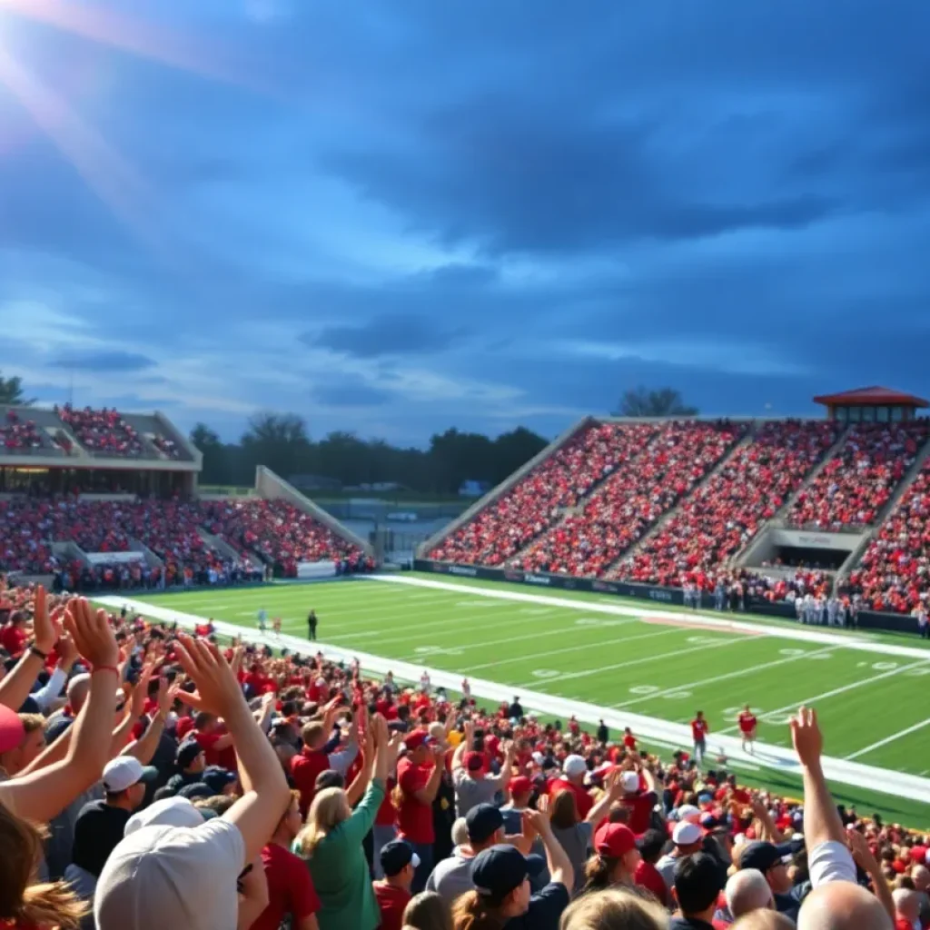 Tupelo high school football game with fans cheering