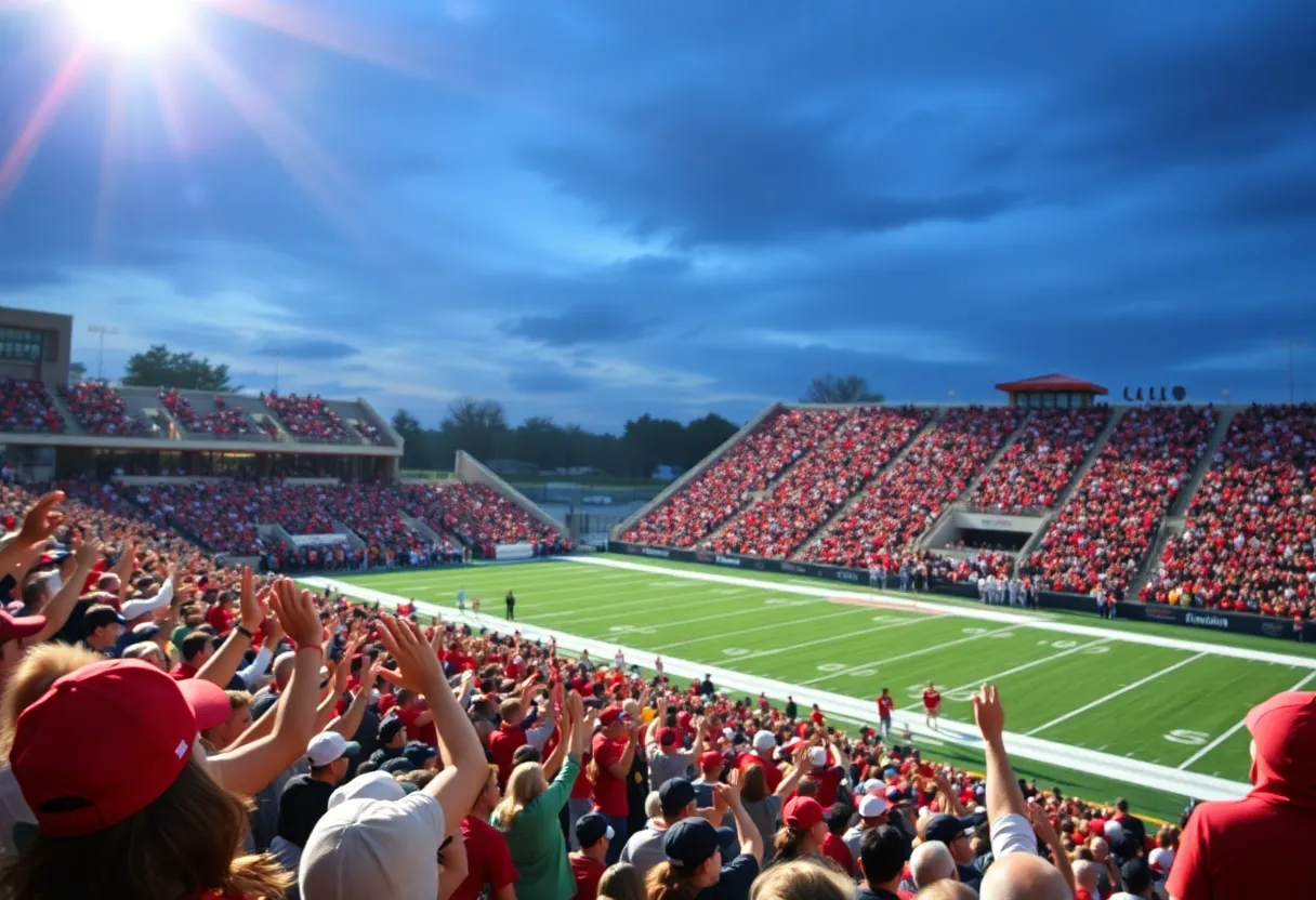 Tupelo high school football game with fans cheering