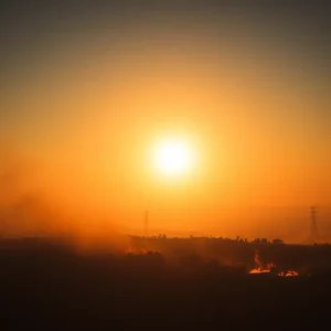 Depiction of wildfires under extreme heat conditions in America.